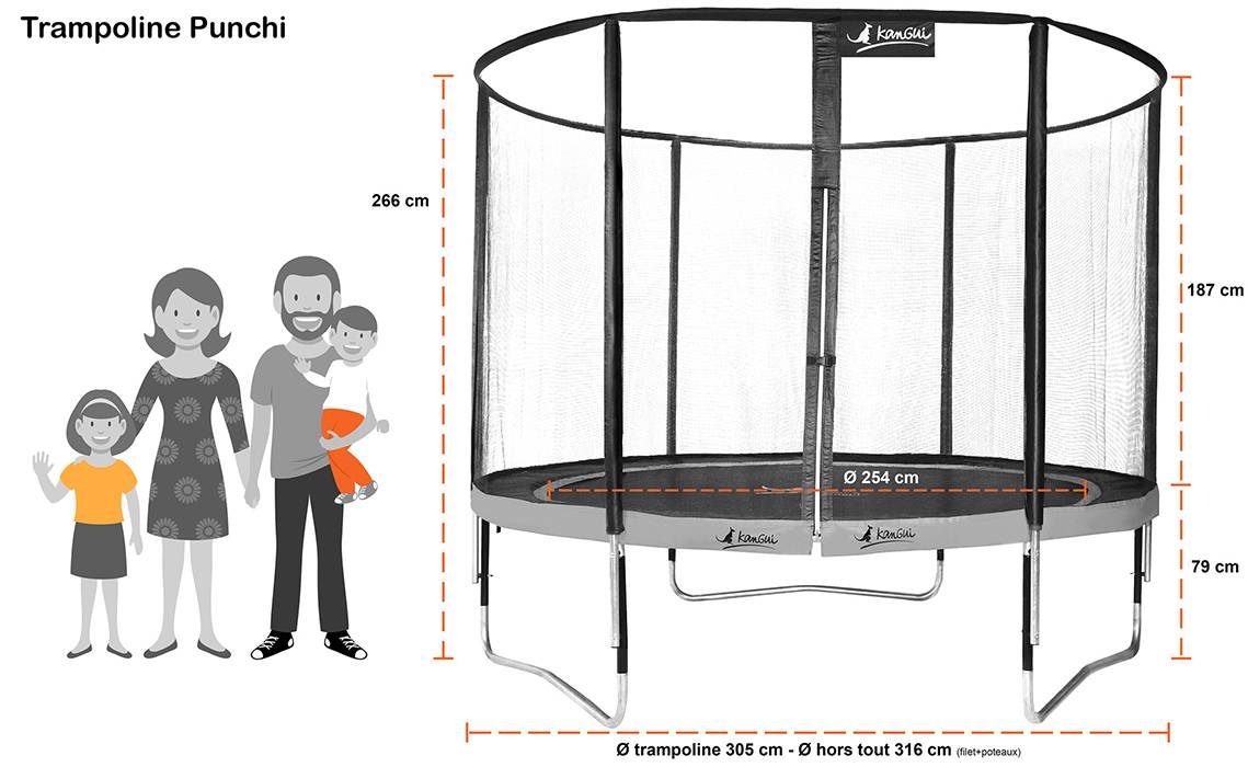 Kangui - Trampoline Ø 300cm + filet de sécurité + échelle + kit ancrage - PUNCHI 300 Bleu Kangui - Image 8