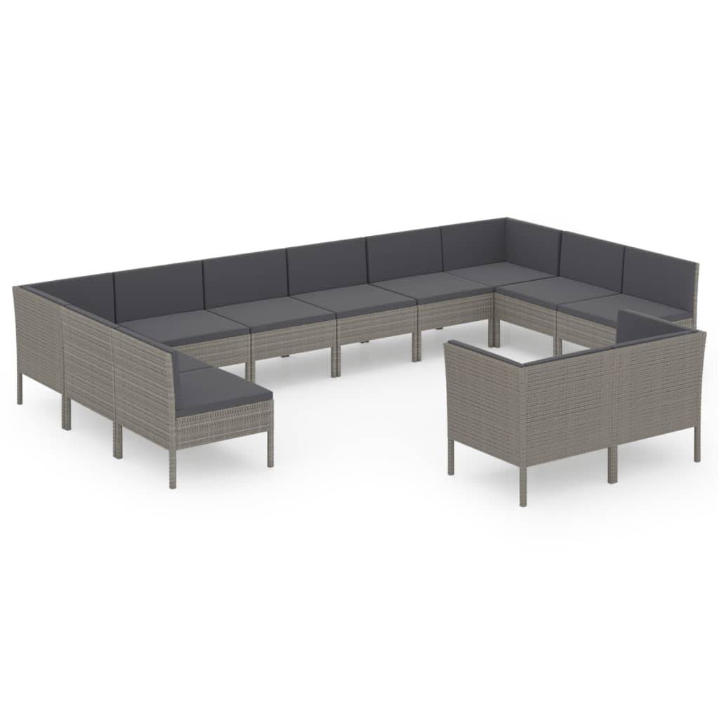 Helloshop26 - Salon de jardin meuble d'extérieur ensemble de mobilier 12 pièces avec coussins résine tressée gris - Imagen 1