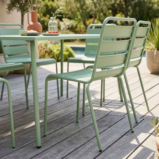 Oviala - Ensemble table de jardin et 6 chaises en métal vert sauge Palavas - Oviala - Imagen 4