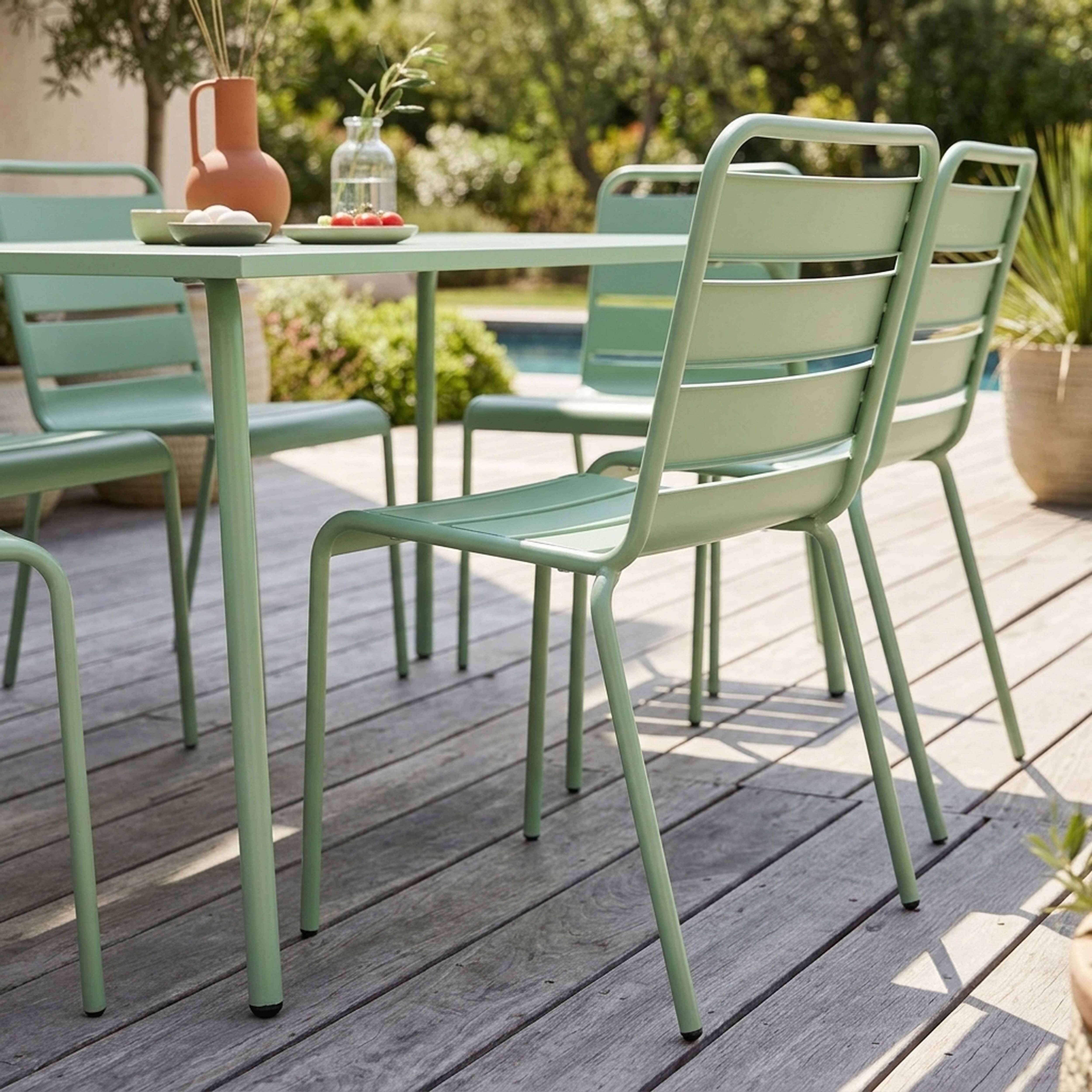 Oviala - Ensemble table de jardin et 6 chaises en métal vert sauge Palavas - Oviala - Imagen 4