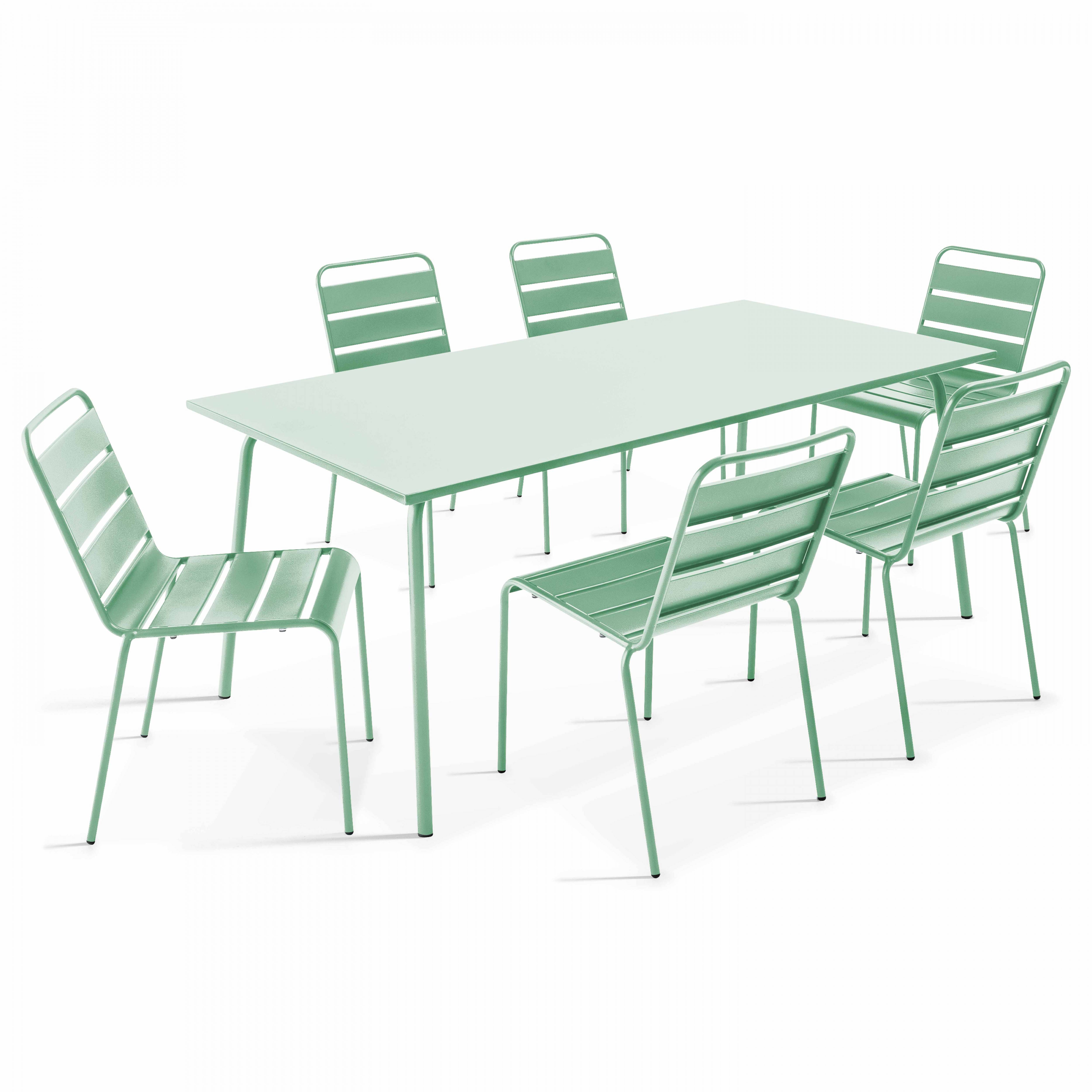 Oviala - Ensemble table de jardin et 6 chaises en métal vert sauge Palavas - Oviala - Imagen 1