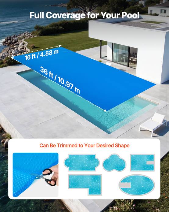 Vevor - VEVOR Bâche solaire piscine 11 x 4,9 m, 0,3 mm, polyéthylène, chauffe et retient la chaleur, réduit évaporation, bleu. - Image 2