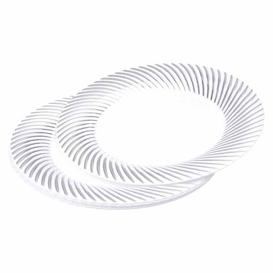 Lot de 6 Assiettes en Plastique Réutilisable "Ava" 23cm Blanc & Argent