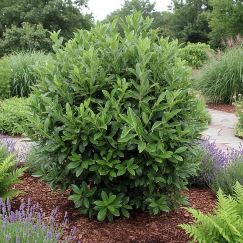 Laurier palme Genolia® 'Mariblon', Laurier-cerise à fleurs Blanche - feuillage Persistant - Pot de 4L - 40/60 cm-  hauteur à maturité De 3,00 m à 5,00 - Imagen 4