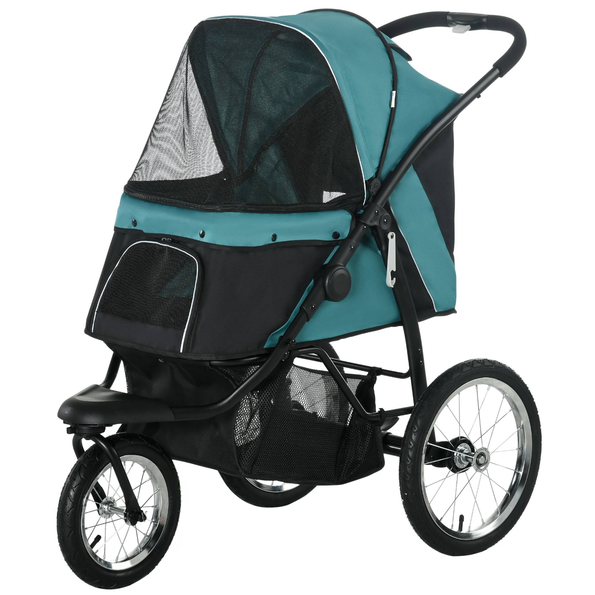 ComfortXL - Poussette pour chien pliable en acier et tissu Oxford vert foncé 111 x 58 x 107 cm tout terrain avec auvent - Image 10