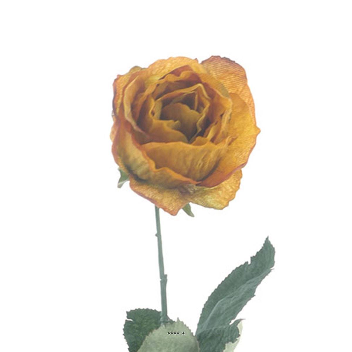 Artificielles - Rose Joy artificielle H 64 cm 1 tete D 7 cm 3 feuilles effet texturé Orange-Vert - couleur: Orange-Vert - Imagen 3