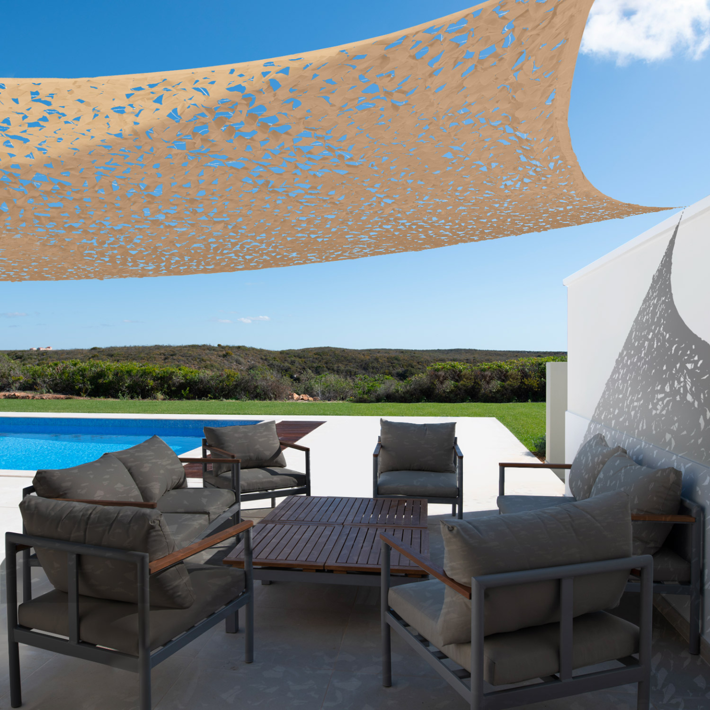 Voile d'ombrage rectangulaire design ombrière camouflage 3x4 M sable - Image 6
