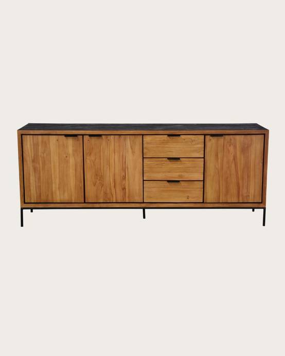 Indra grand - Grand buffet bas en teck recyclé bicolore 200 cm - UNIQKA - Imagen 1