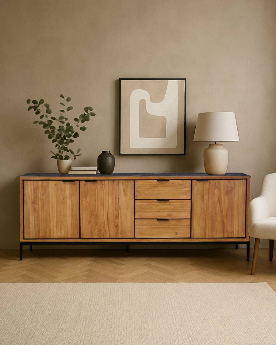 Indra grand - Grand buffet bas en teck recyclé bicolore 200 cm - UNIQKA - Imagen 2