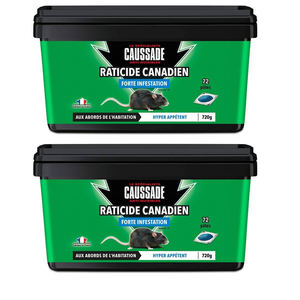 Multitanks - Pack de 2 seaux  de Raticide Canadien Pat'Appât Forte infestation boite de 720 grs ( 72 x 10grs ) - Imagen 1