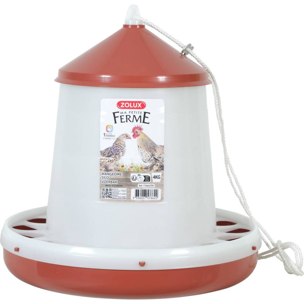 Zolux - Mangeoire silo en plastique rouge, capacité 4 kg, basse cour - Imagen 2