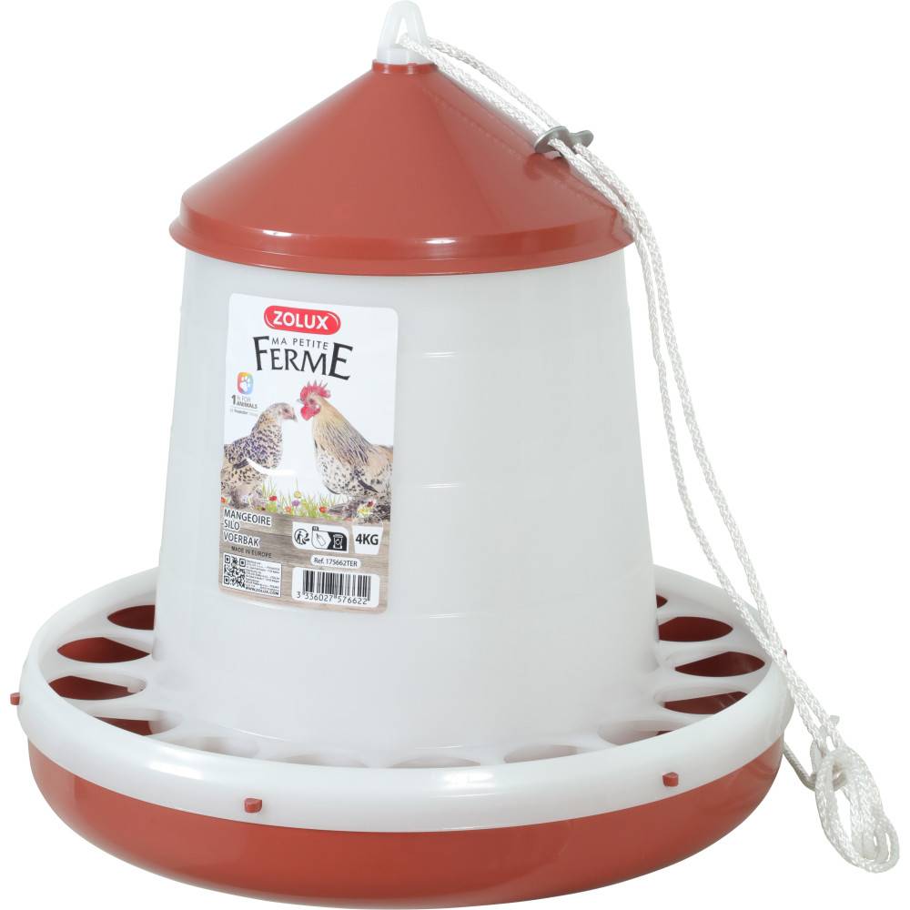 Zolux - Mangeoire silo en plastique rouge, capacité 4 kg, basse cour - Imagen 1