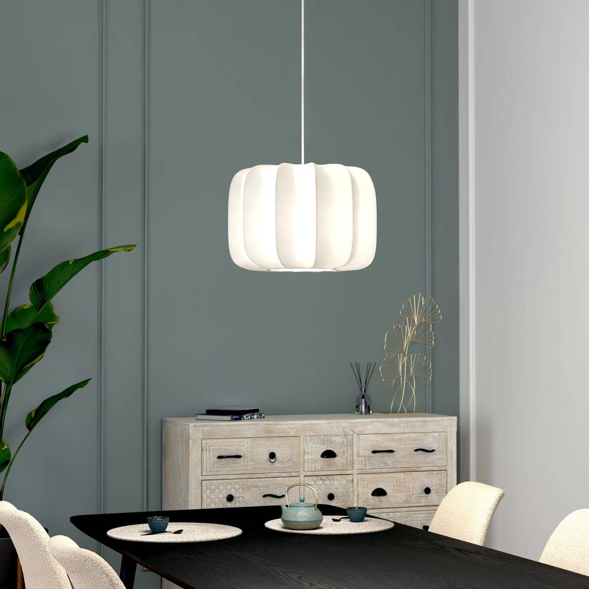 Lampe Suspension en Coton "Tobie" 37cm Blanc - Image 7