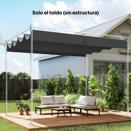 Toile de Rechange pour Pergola 4x3m Rétractable Polyester Anti-UV avec Trous Drainage Gris Foncé - ComfortXL Outdoor Living - Image 3