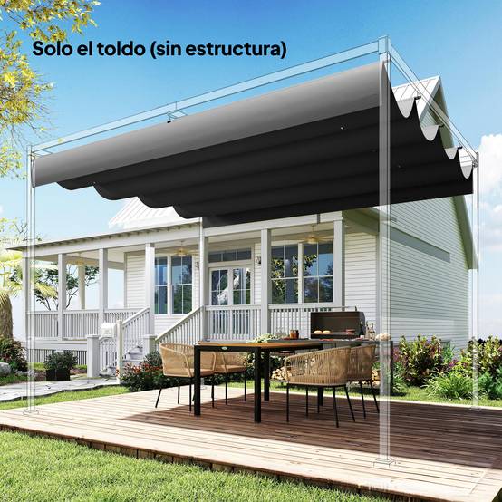 Toile de Rechange pour Pergola 4x3m Rétractable Polyester Anti-UV avec Trous Drainage Gris Foncé - ComfortXL Outdoor Living - Image 4