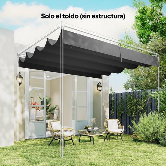 Toile de Rechange pour Pergola 4x3m Rétractable Polyester Anti-UV avec Trous Drainage Gris Foncé - ComfortXL Outdoor Living - Image 9