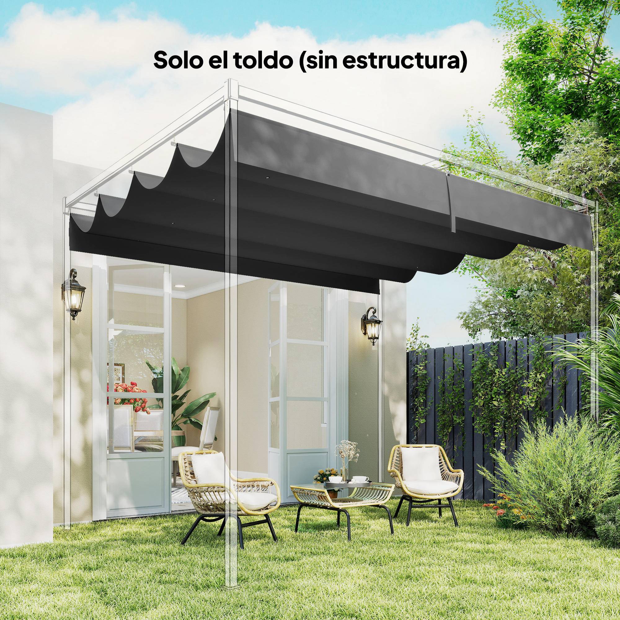 Toile de Rechange pour Pergola 4x3m Rétractable Polyester Anti-UV avec Trous Drainage Gris Foncé - ComfortXL Outdoor Living - Image 9