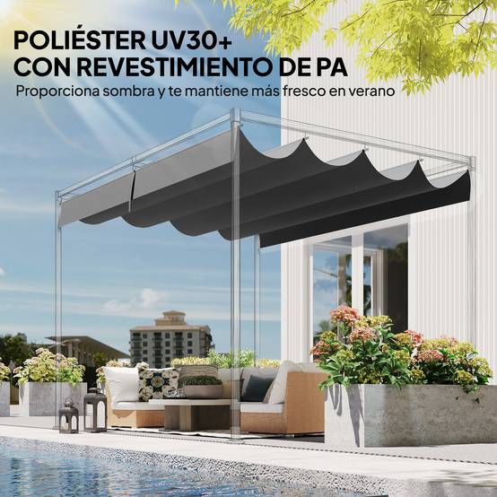 Toile de Rechange pour Pergola 4x3m Rétractable Polyester Anti-UV avec Trous Drainage Gris Foncé - ComfortXL Outdoor Living - Image 7