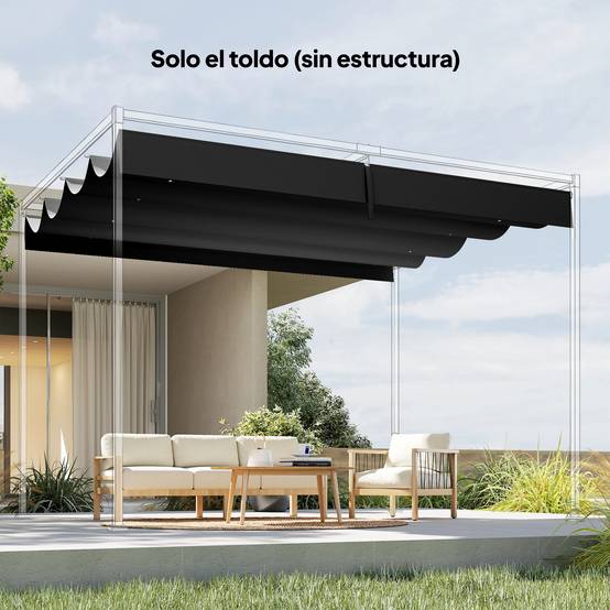 Toile de Rechange pour Pergola 4x3m Rétractable Polyester Anti-UV avec Trous Drainage Gris Foncé - ComfortXL Outdoor Living - Image 10