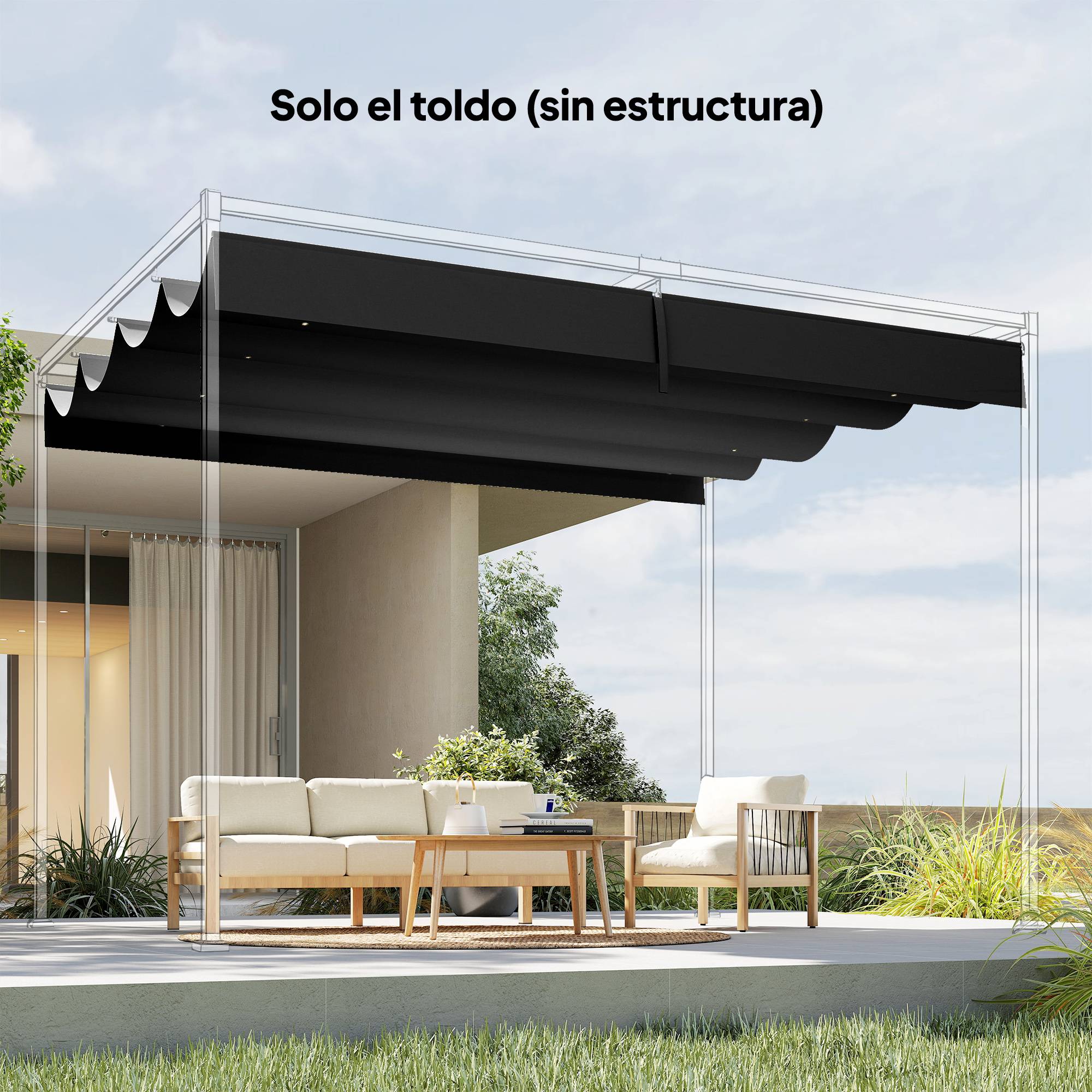 Toile de Rechange pour Pergola 4x3m Rétractable Polyester Anti-UV avec Trous Drainage Gris Foncé - ComfortXL Outdoor Living - Image 10