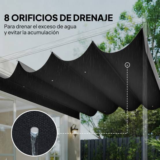 Toile de Rechange pour Pergola 4x3m Rétractable Polyester Anti-UV avec Trous Drainage Gris Foncé - ComfortXL Outdoor Living - Image 8