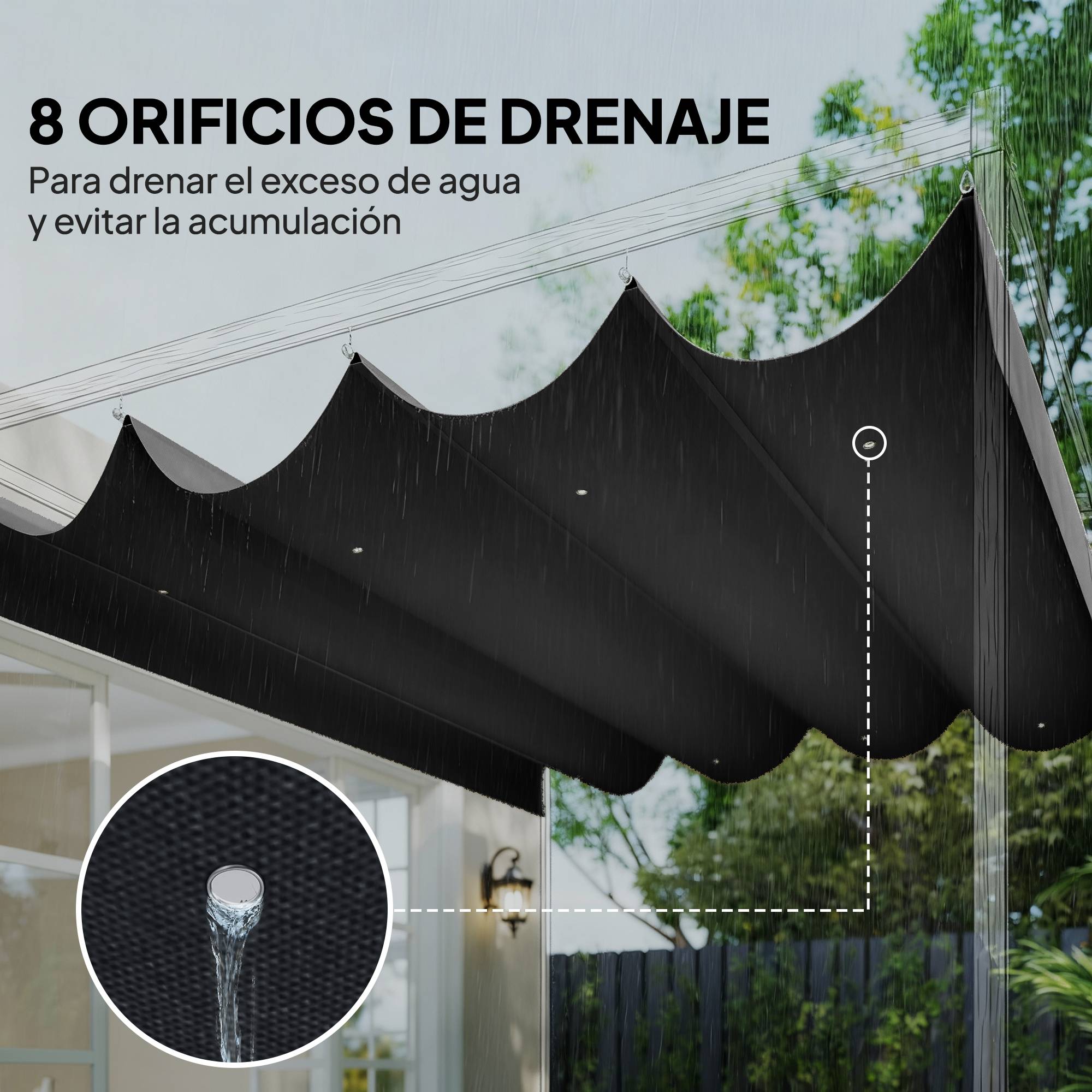 Toile de Rechange pour Pergola 4x3m Rétractable Polyester Anti-UV avec Trous Drainage Gris Foncé - ComfortXL Outdoor Living - Image 8