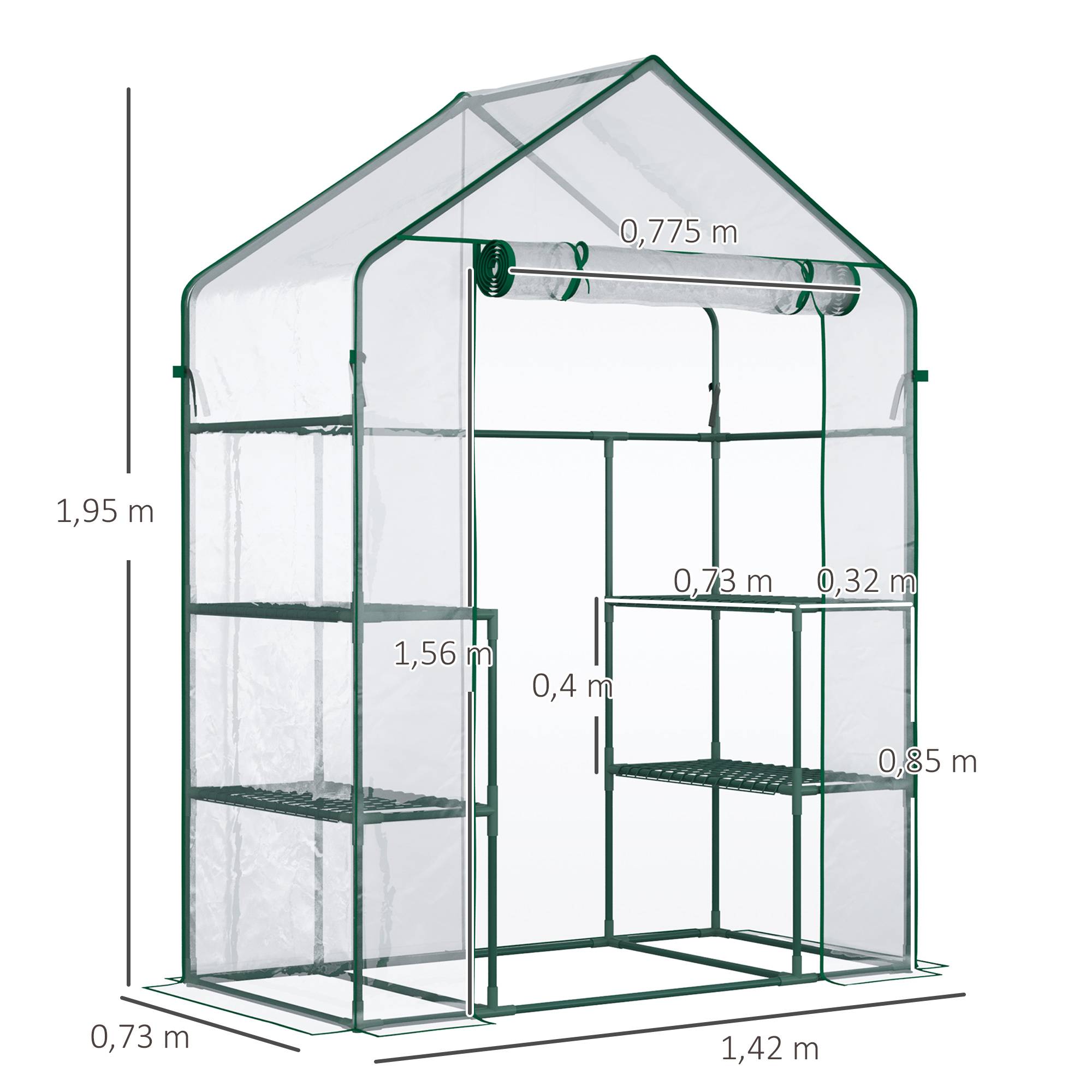 Serre de jardin transparente métal PVC 6 étagères hivernage plantes 142x73x195cm - ComfortXL Outdoor Living - Image 5