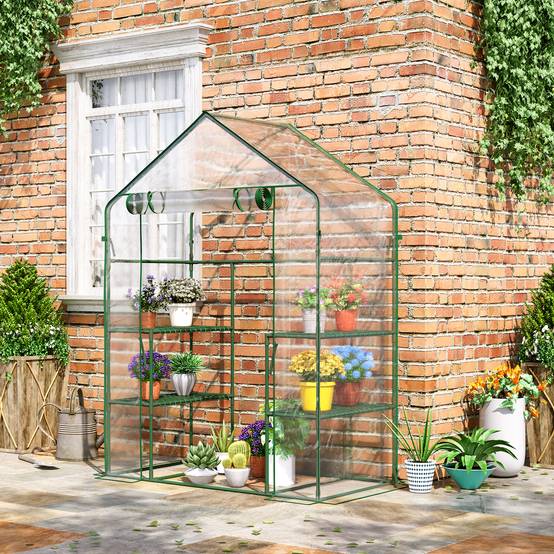 Serre de jardin transparente métal PVC 6 étagères hivernage plantes 142x73x195cm - ComfortXL Outdoor Living - Image 4
