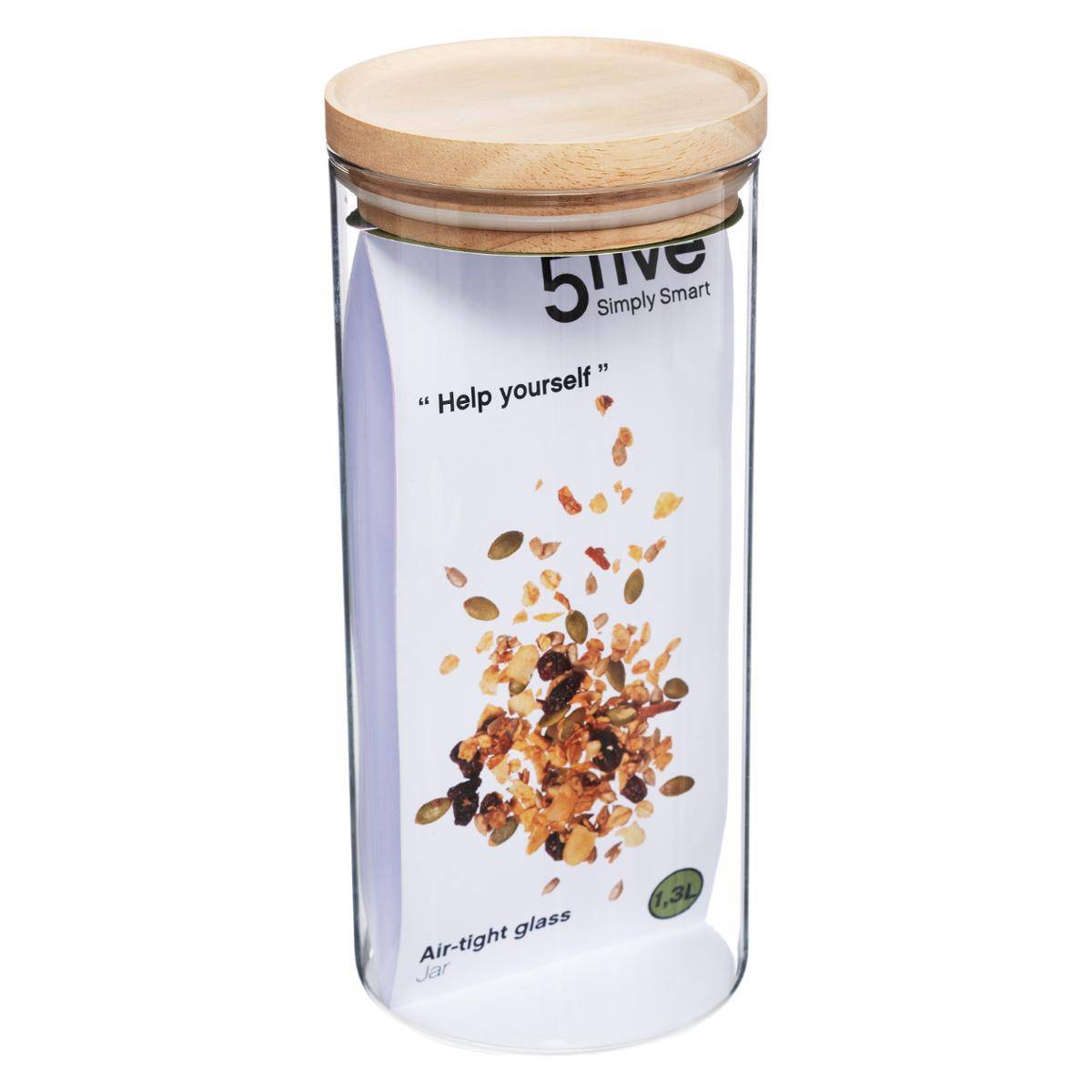 Bocal verre couvercle bois "Hermet" 1.3L - 5five - Image 2