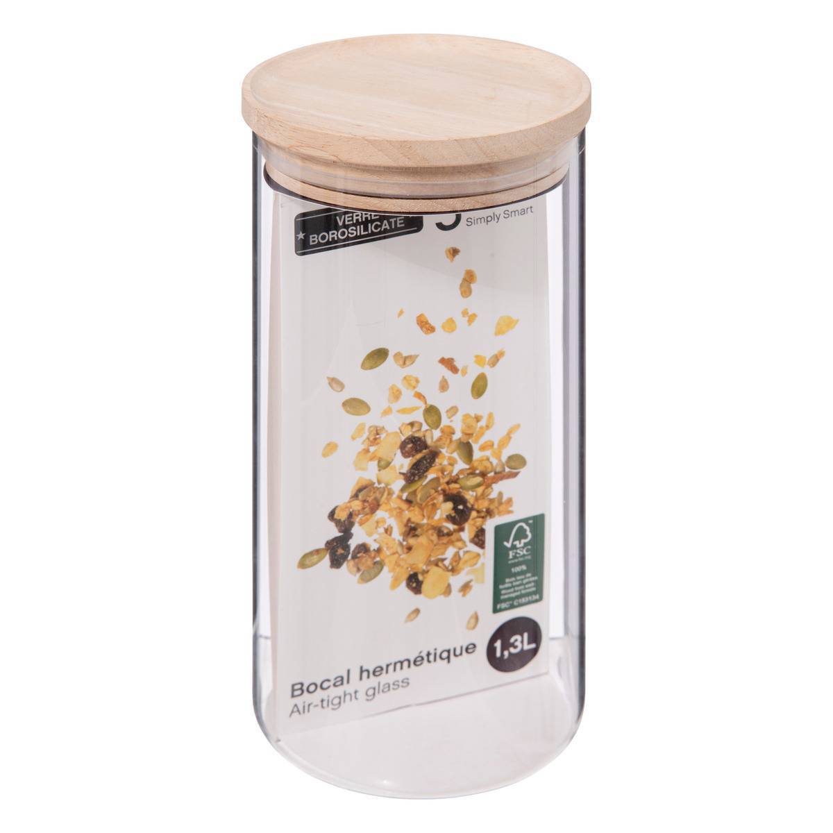 Bocal verre couvercle bois "Hermet" 1.3L - 5five - Image 3