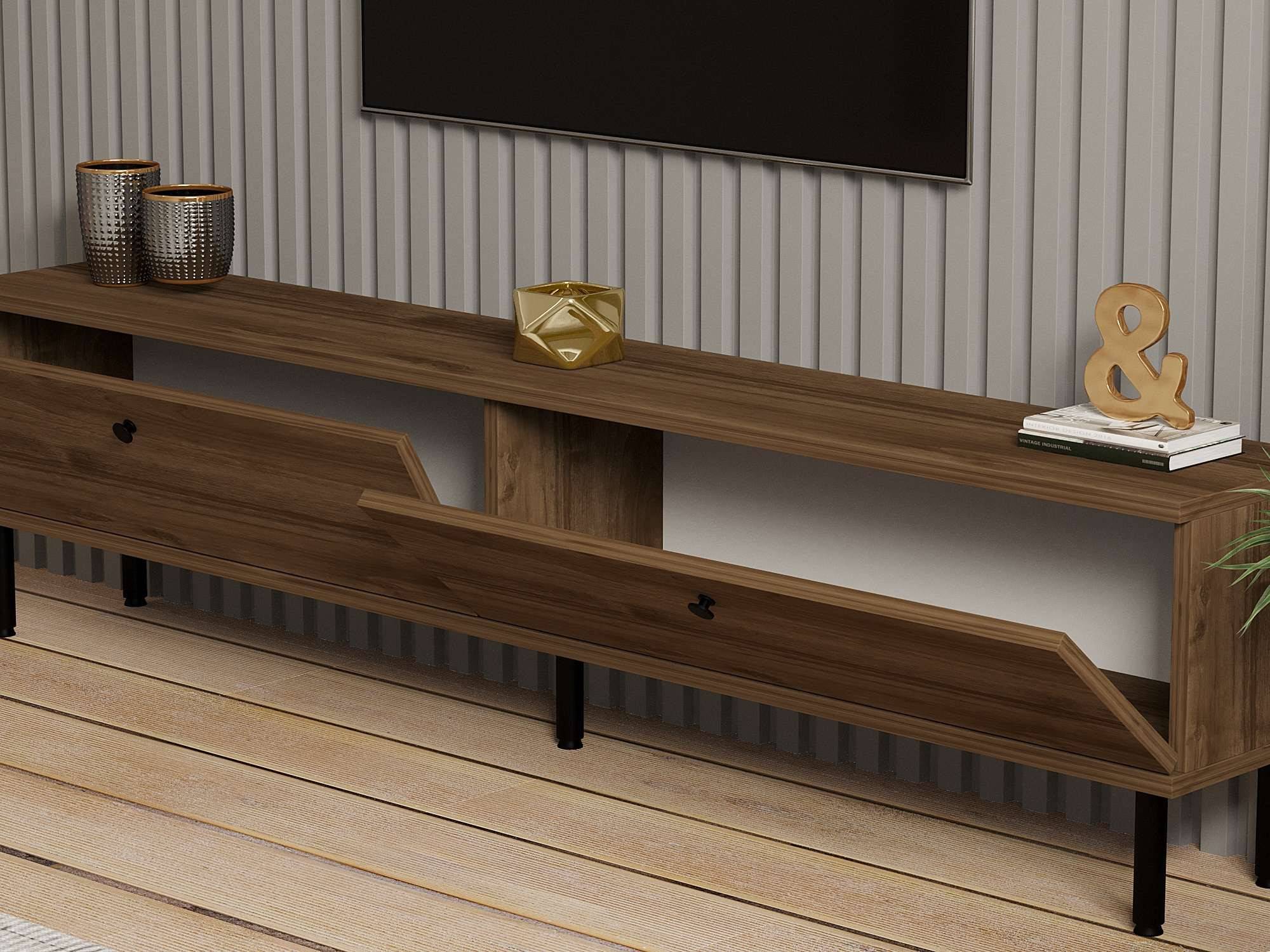Habitat Et Jardin - Meuble Tv En Bois "nantes" - 160 X 25 X 37 Cm - Marron -hanah Home - Image 4