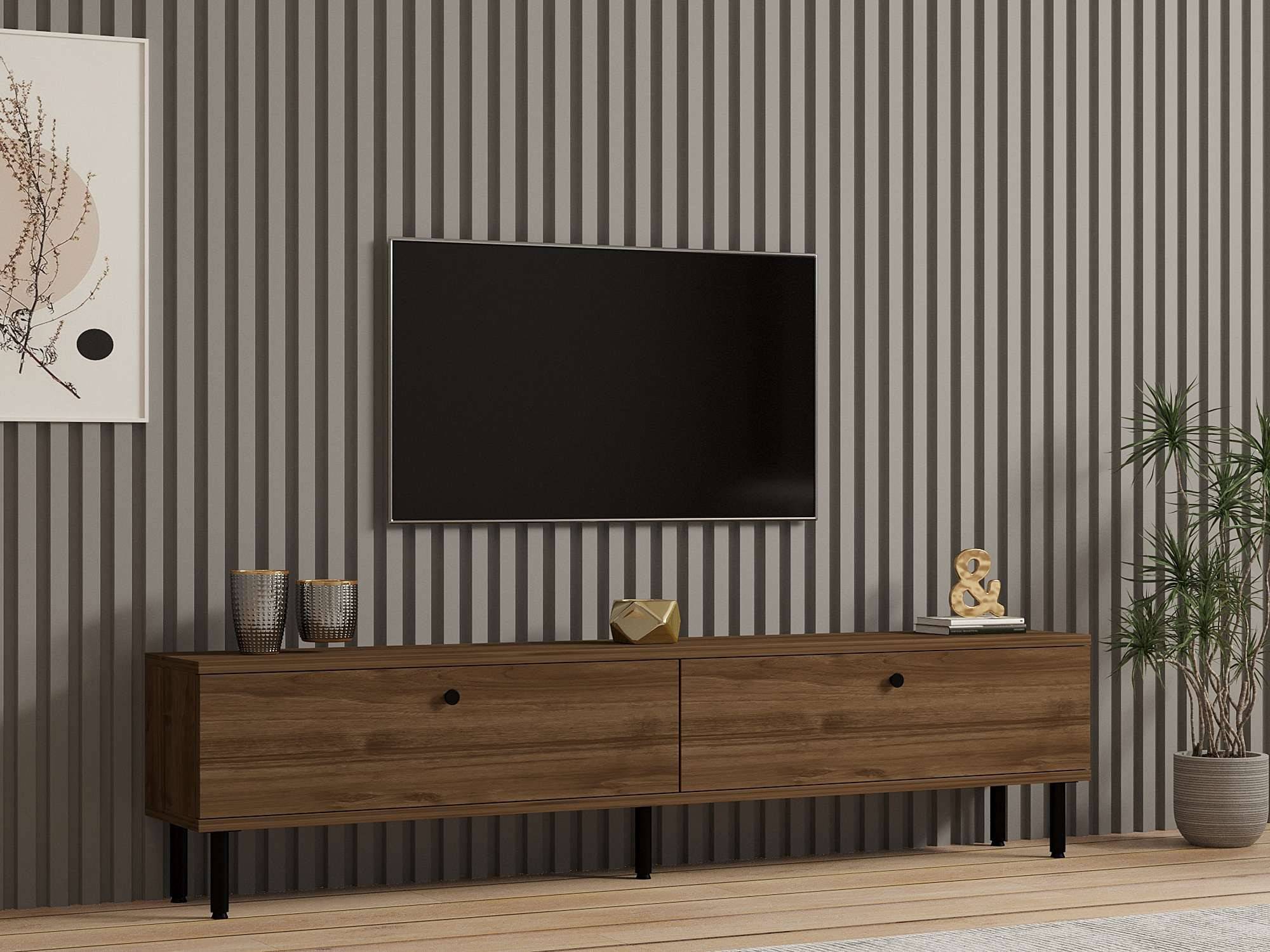 Habitat Et Jardin - Meuble Tv En Bois "nantes" - 160 X 25 X 37 Cm - Marron -hanah Home - Image 2