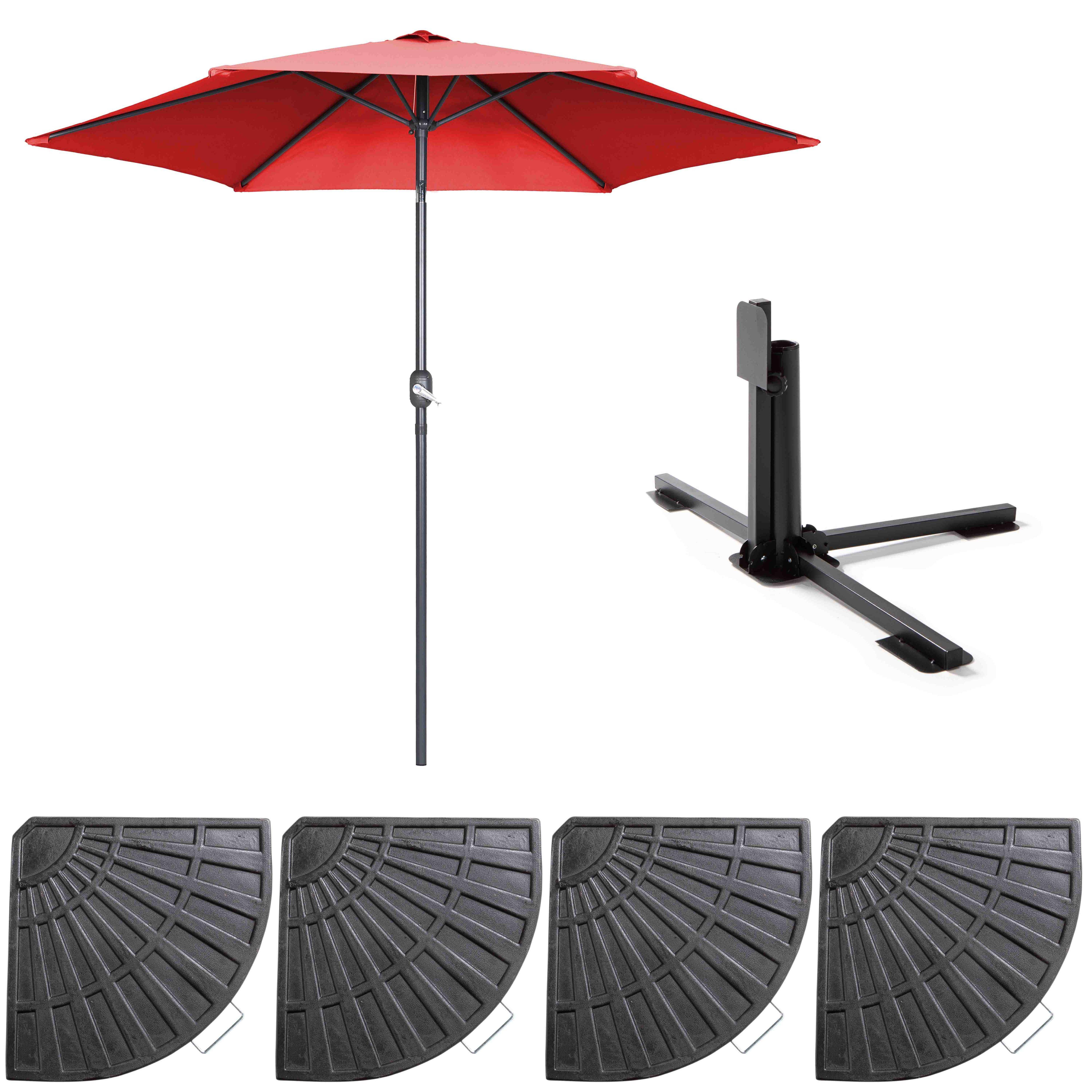 Oviala - Parasol droit inclinable 3m et 4 dalles lestées aluminium rouge Matera - Oviala - Imagen 2