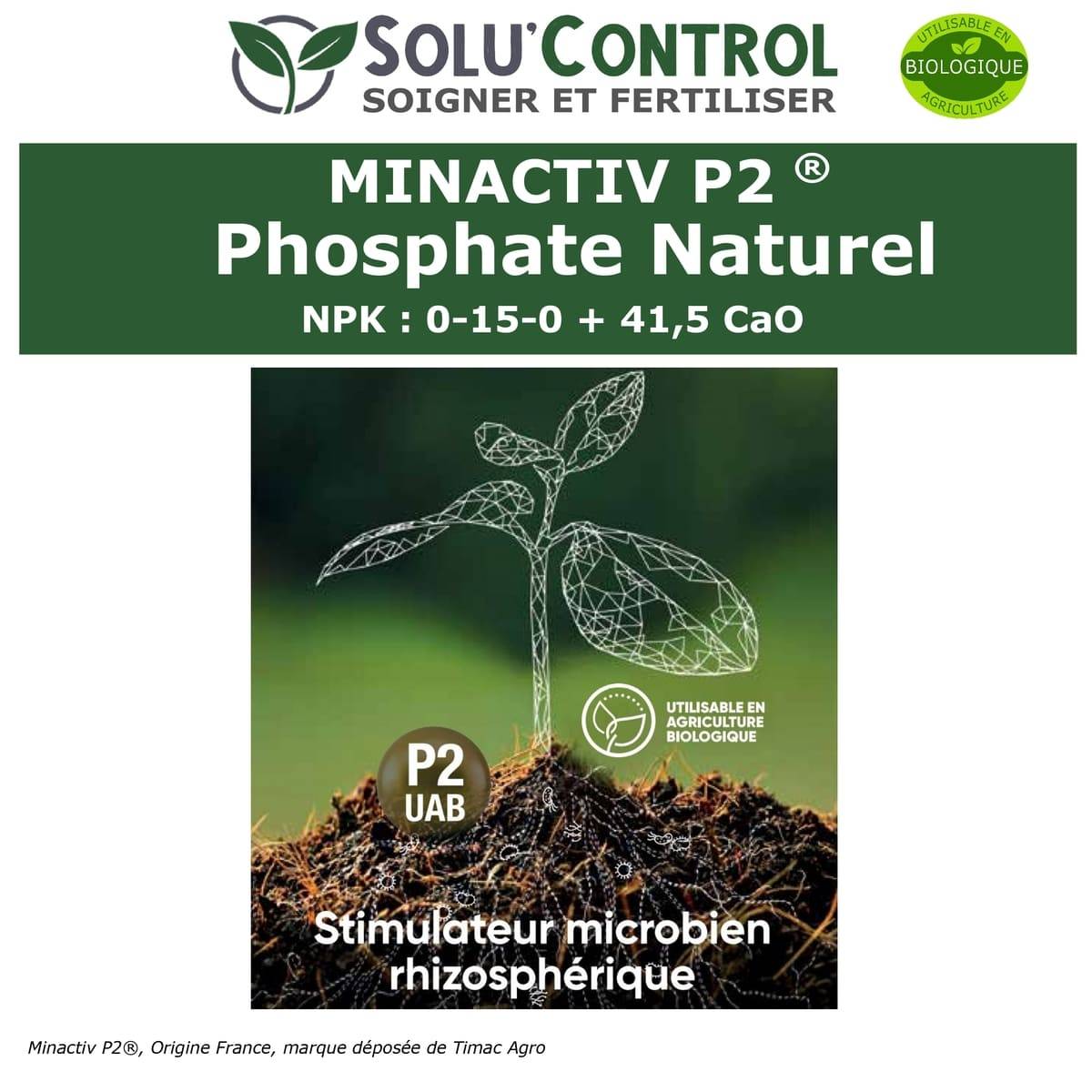 SOLU’CONTROL - 250 g de Minactiv P2® – Engrais phosphate naturel – Avec Calcimer® marin et stimulateur microbien – Racines solides, gazon dense - Image 5