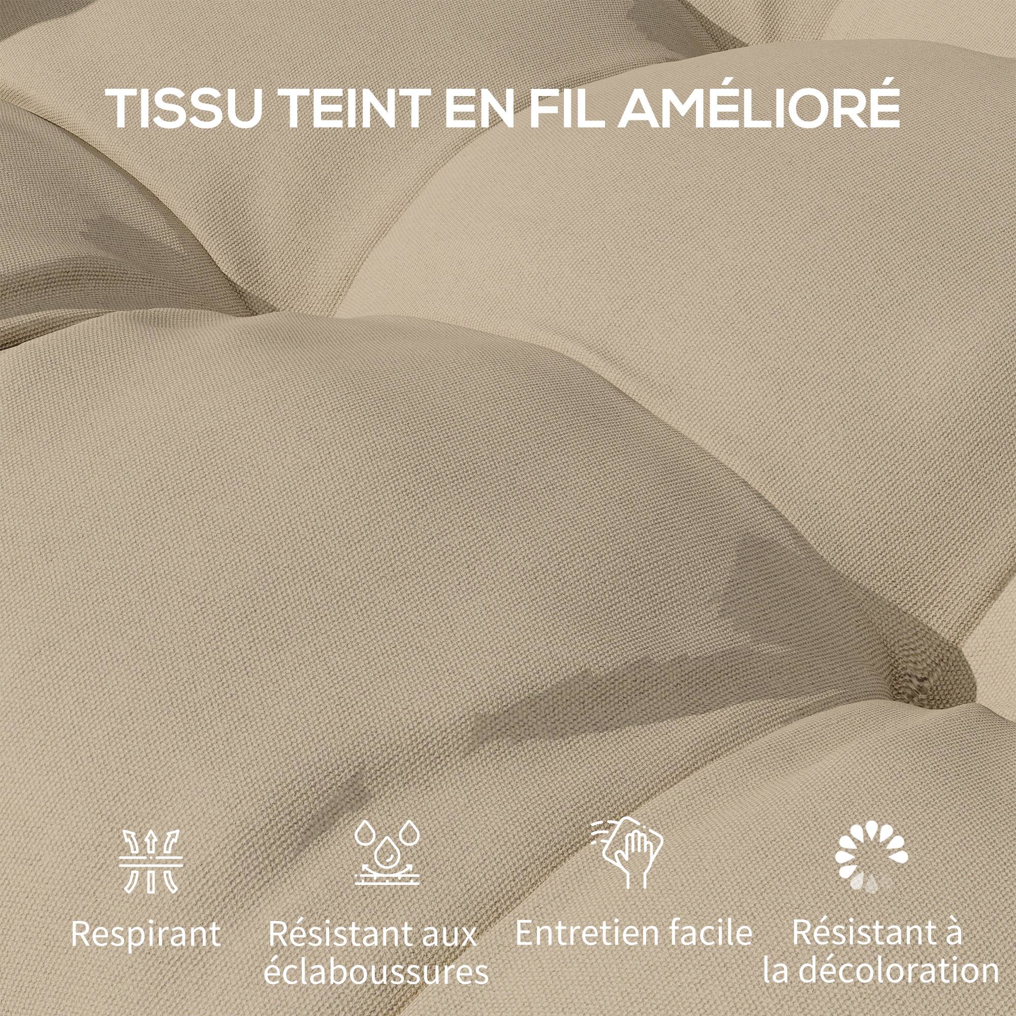 Lot de 4 coussins de chaise de jardin, coussins extérieurs capitonné, rembourrage 10 cm avec attaches, 48 x 48 cm kaki - Image 6