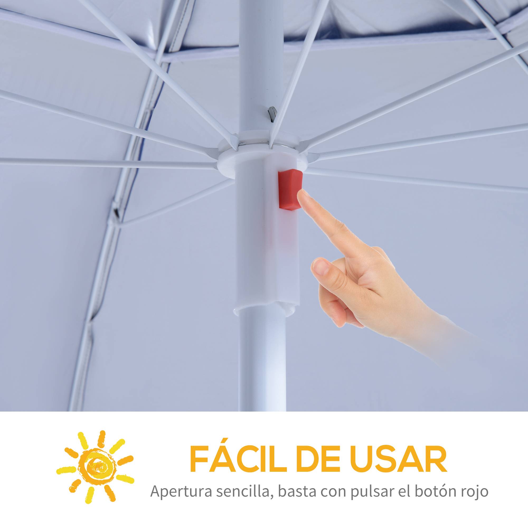 Parasol de plage 2 en 1 avec 2 panneaux latéraux, auvent portable anti-UV avec sac de transport, Ø 210 x 222 cm, bleu - Image 6