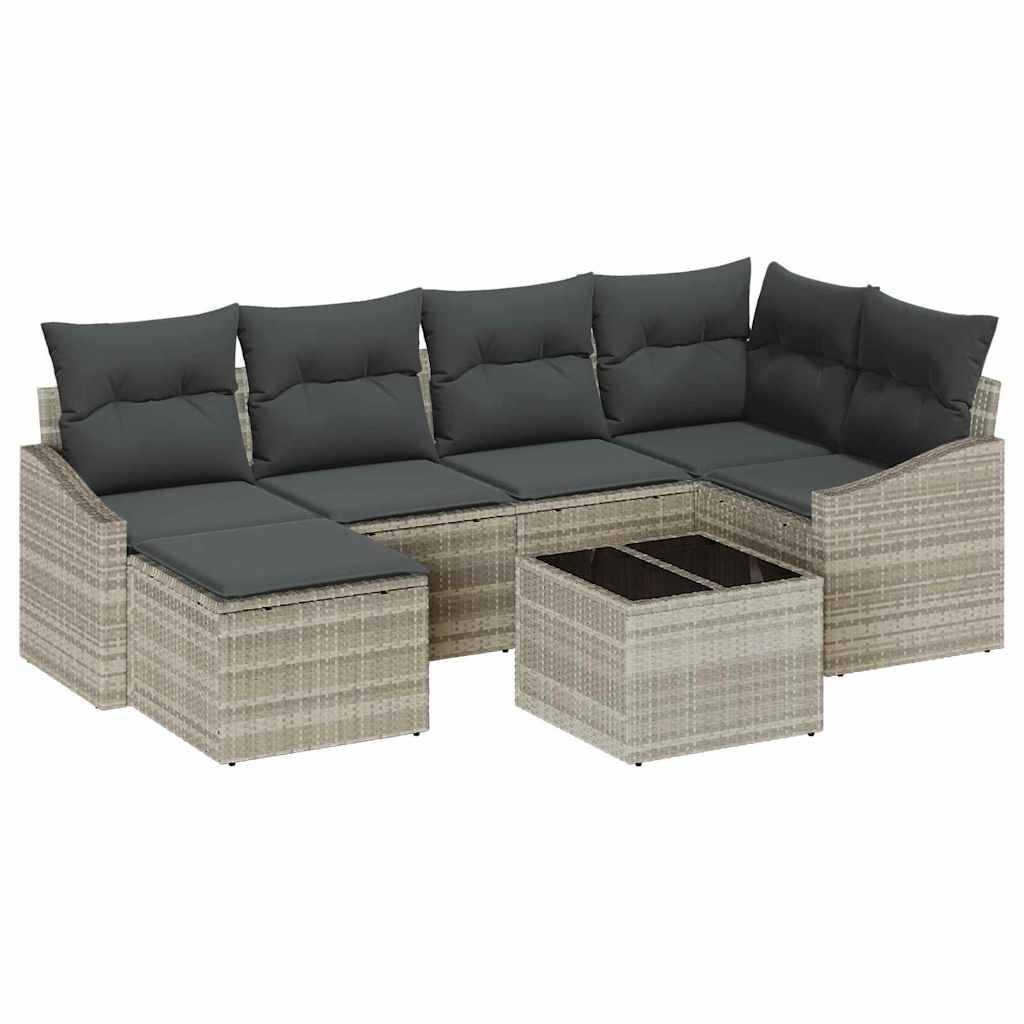 Salon de jardin 5 places en polyrotin 7 éléments modulables Gris clair – ComfortXL Outdoor Living - Image 2