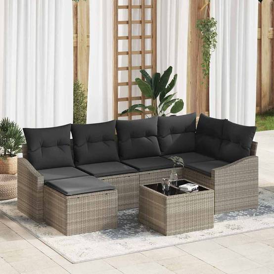 Salon de jardin 5 places en polyrotin 7 éléments modulables Gris clair – ComfortXL Outdoor Living - Image 1
