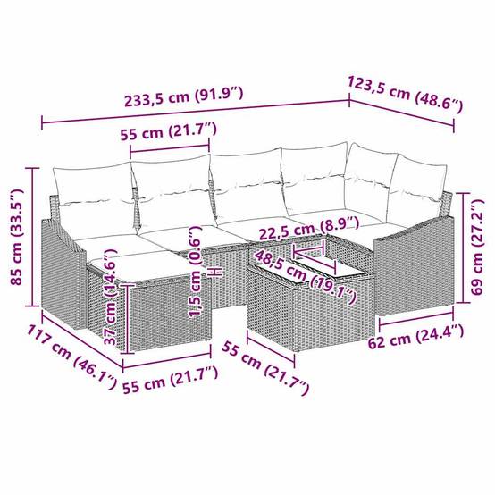 Salon de jardin 5 places en polyrotin 7 éléments modulables Gris clair – ComfortXL Outdoor Living - Image 8