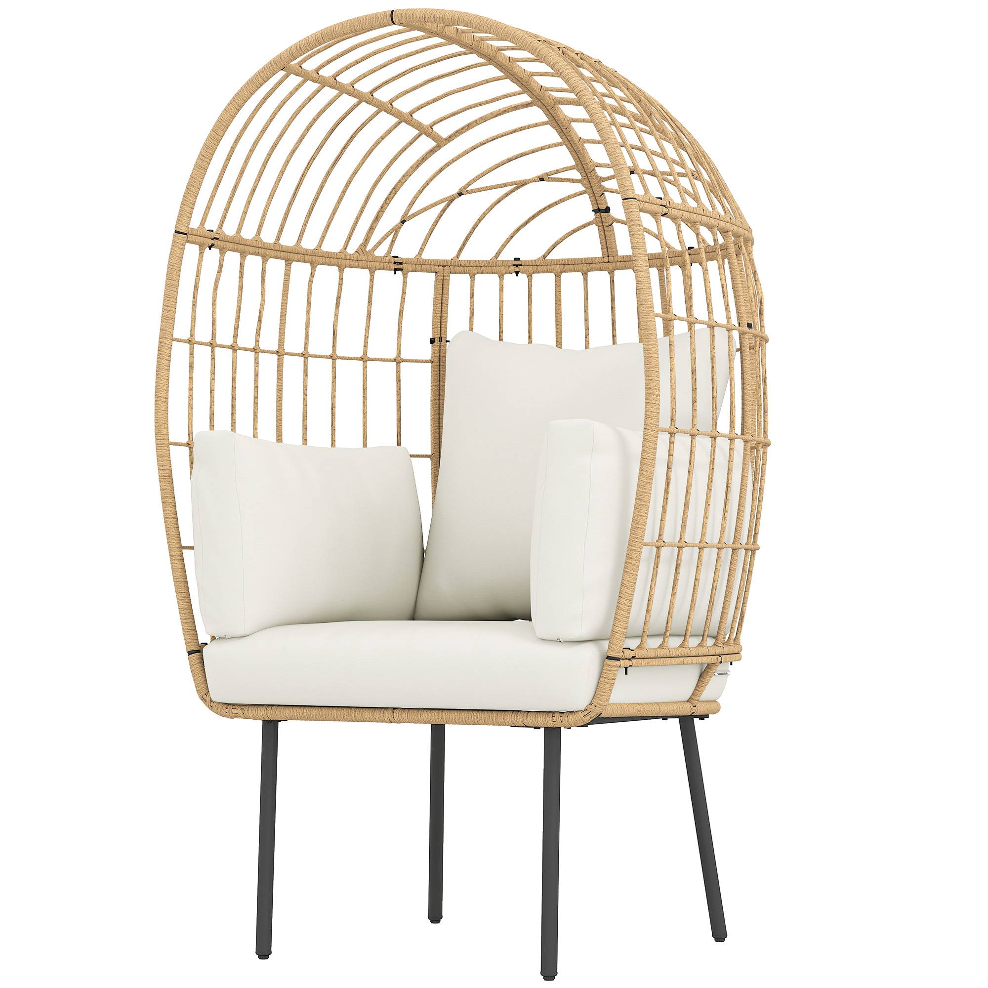 Fauteuil en rotin forme œuf avec coussin amovible, 95 x 80 x 155 cm, Beige, fauteuil de détente extérieur - Image 1