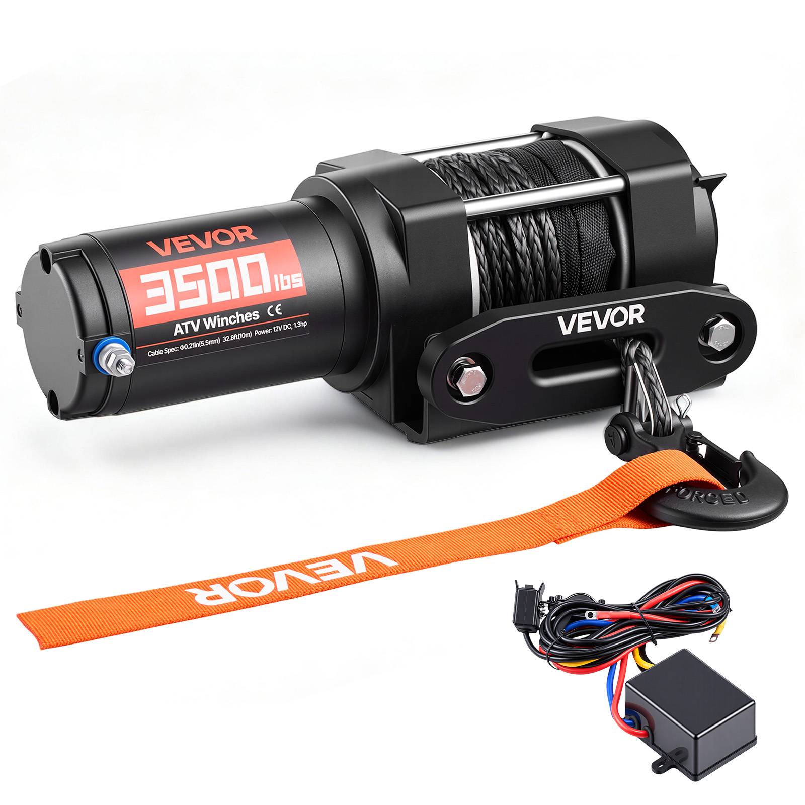 Vevor - VEVOR Treuil électrique 12 V 1 587 kg pour quad, corde synthétique 5,5 mm x 10 m, télécommande filaire 3 m, boîtier aluminium IP55. - Image 1