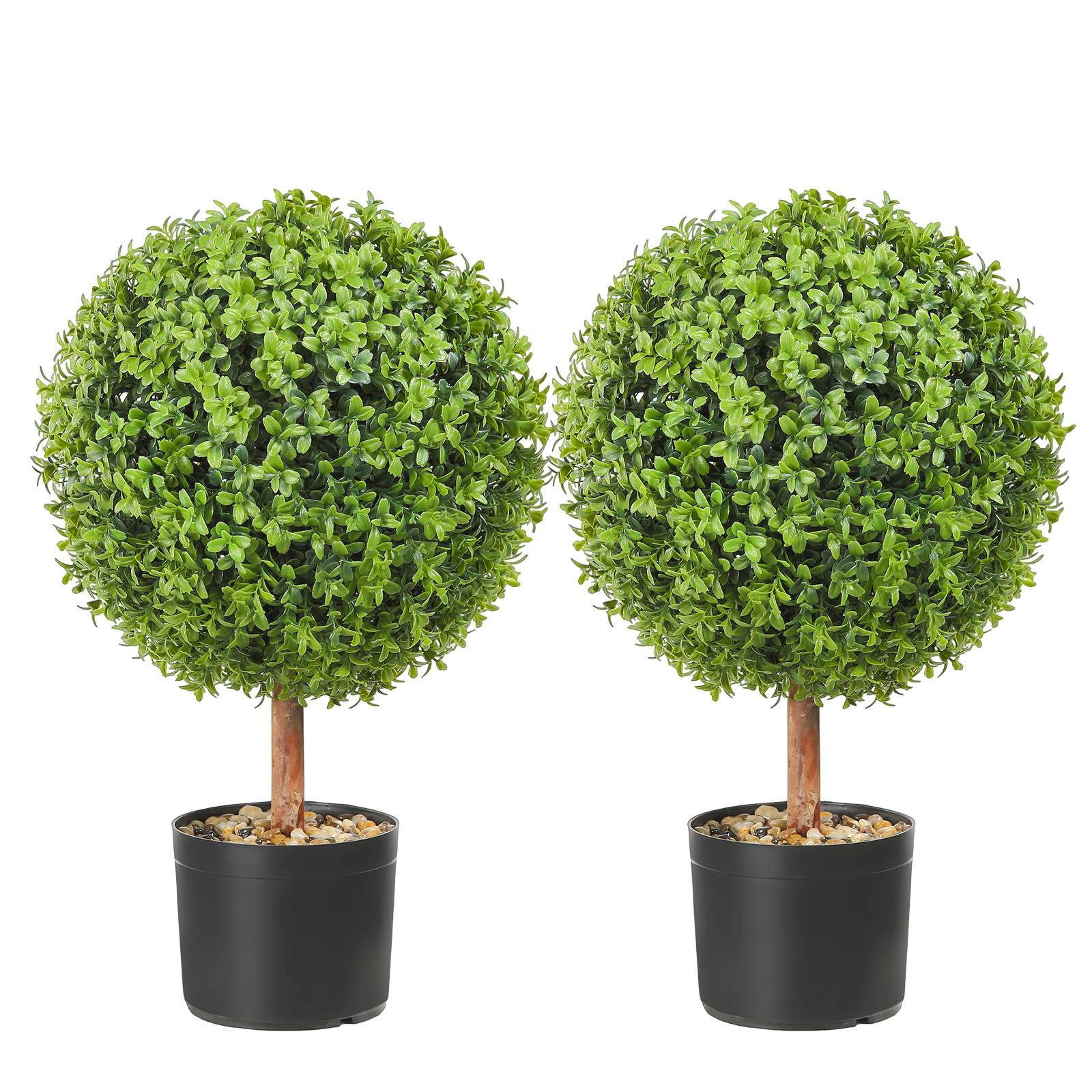 VEVOR Buis topiaire artificiel 559 mm, boule. 2 plantes PE, feuilles remplaçables. Décoration. - Image 1