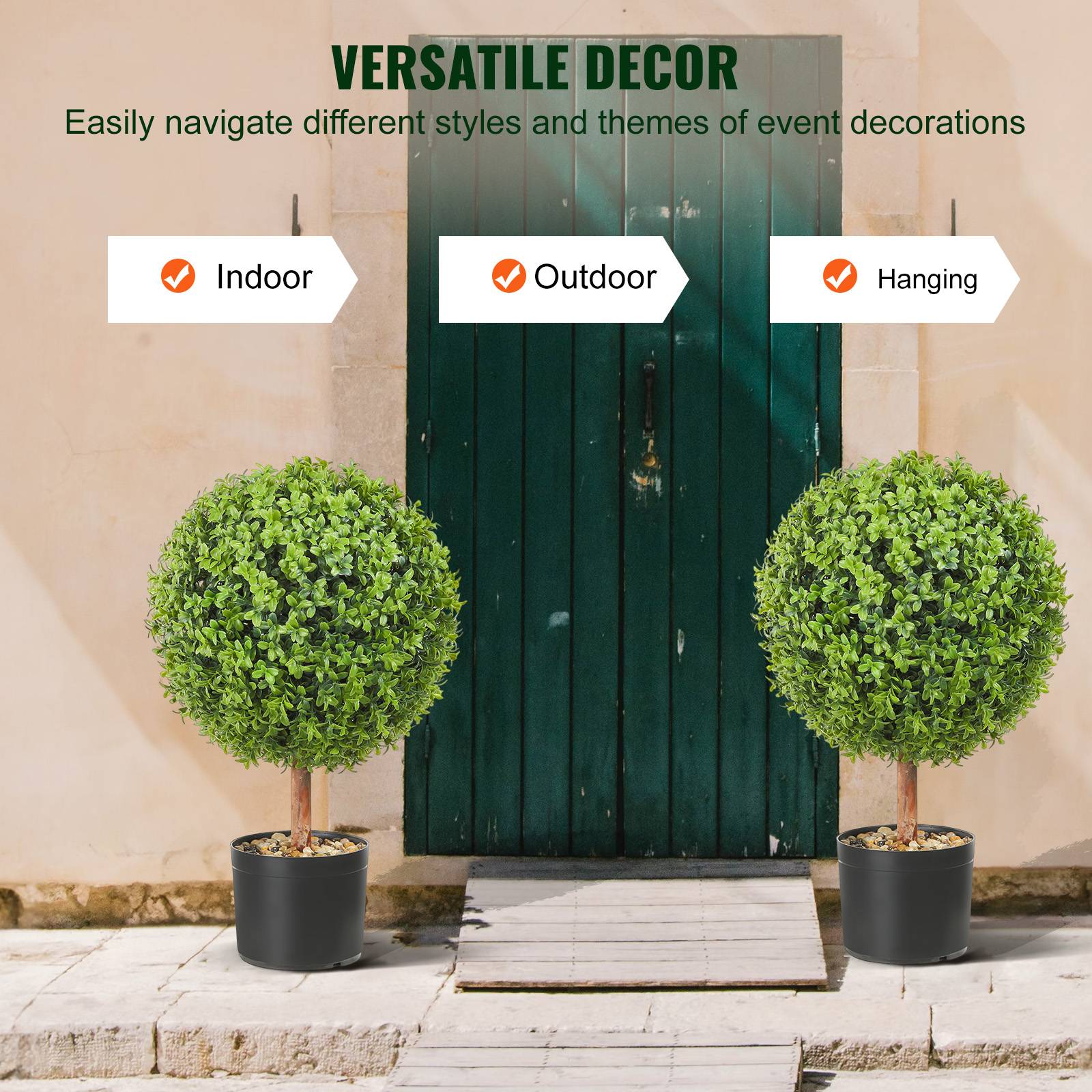 VEVOR Buis topiaire artificiel 559 mm, boule. 2 plantes PE, feuilles remplaçables. Décoration. - Image 6