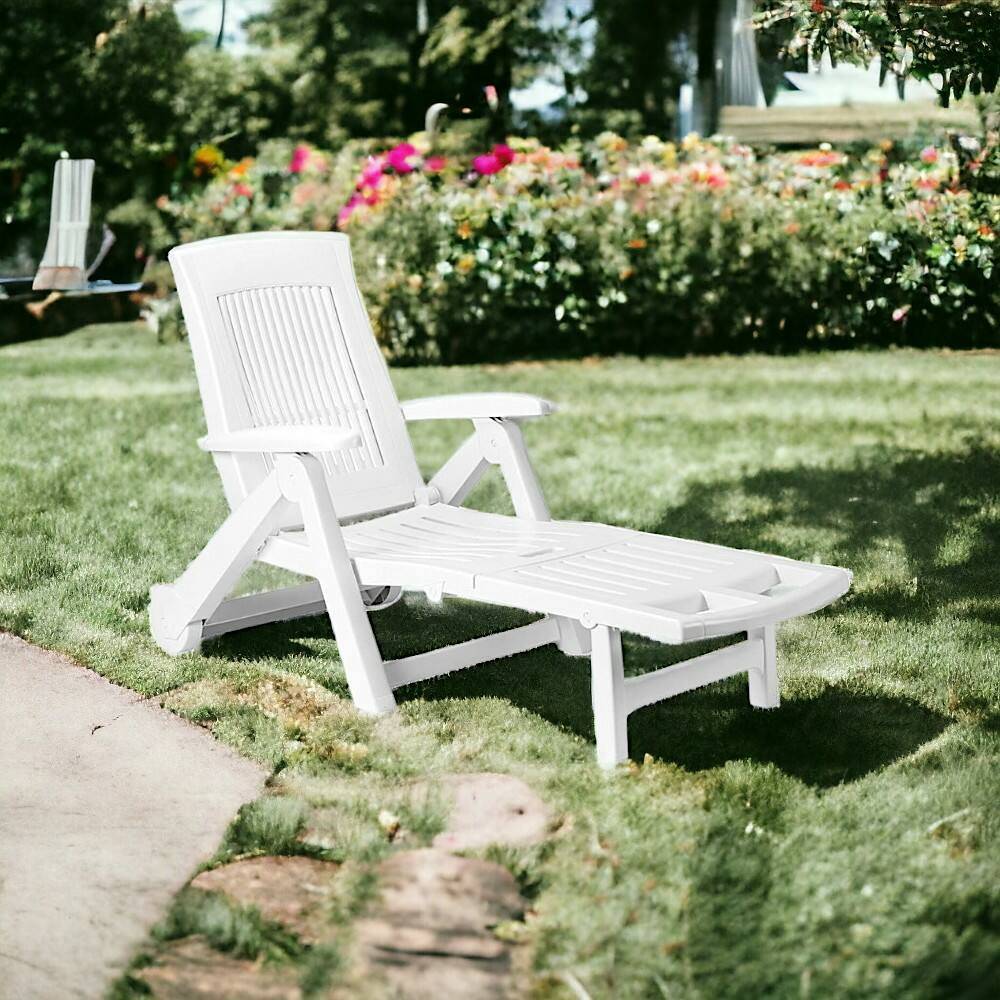 Dmora - Bains de soleil Dantonel, Chaise longue de jardin réglable avec roulettes, Chaise longue d'extérieur, 100% Made in Italy, 195x72h101 cm, Blanc - Dmora - Imagen 2