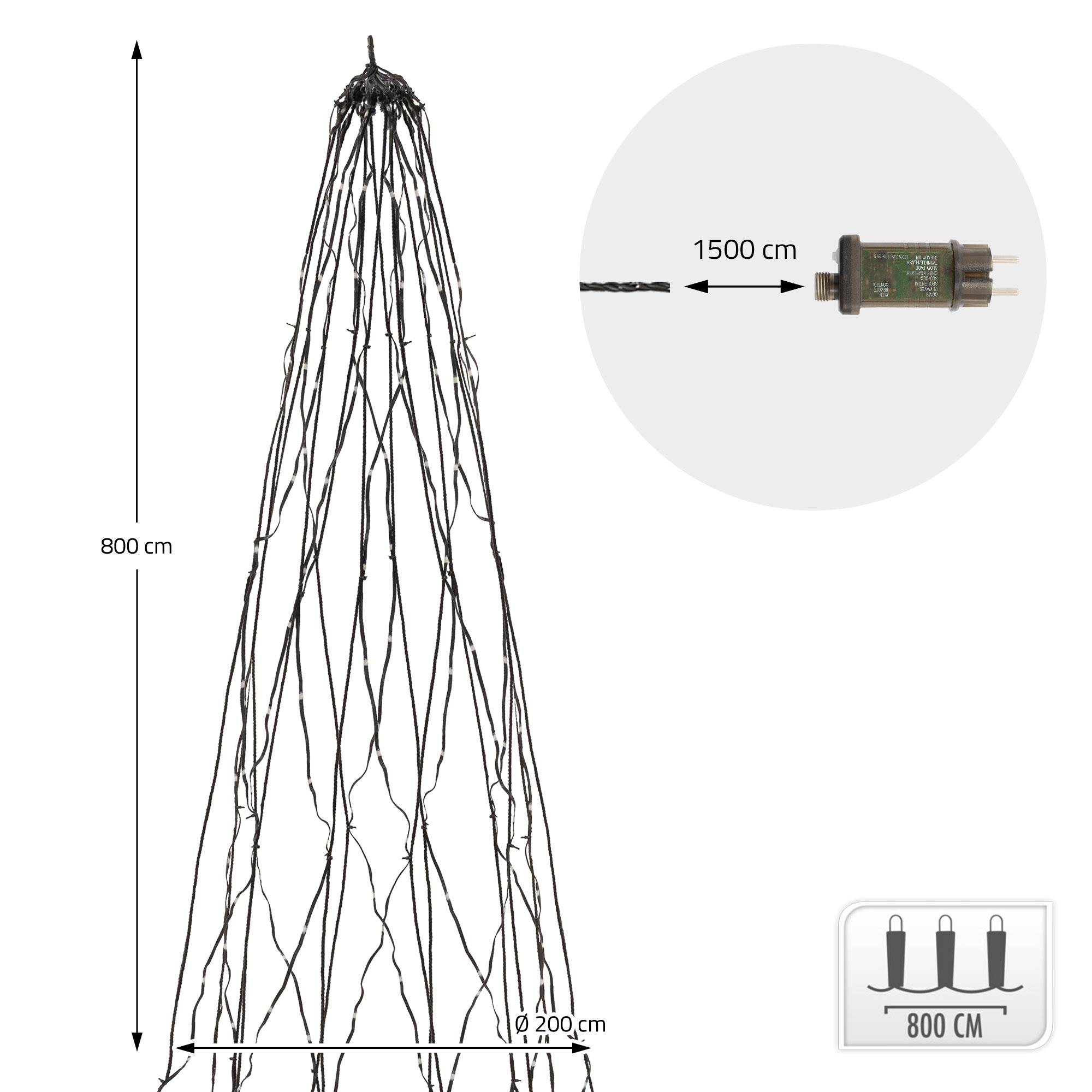 Ecd-Germany - Guirlande lumineuse LED pour mât forme sapin de Noël lumineux, 8 m, 1440 LEDs lumière blanc chaud, minuterie, 8 modes, avec télécommande, d'extérieur - Image 8
