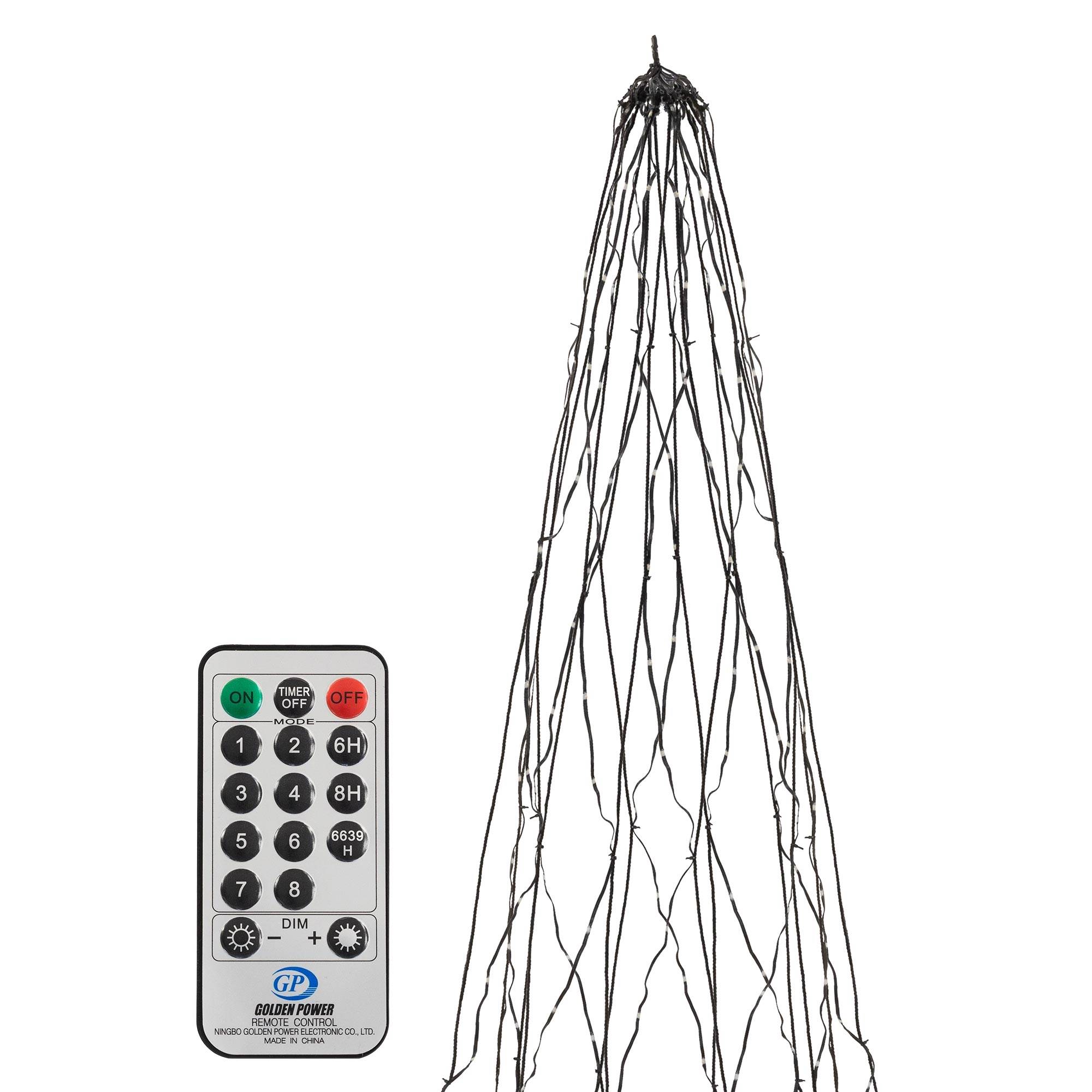 Ecd-Germany - Guirlande lumineuse LED pour mât forme sapin de Noël lumineux, 8 m, 1440 LEDs lumière blanc chaud, minuterie, 8 modes, avec télécommande, d'extérieur