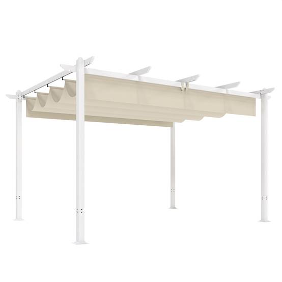 Outsunny - Pergola - tonnelle de Jardin toit rétractable avec toile coulissante magnétique - aluminium - 390x297x227cm - beige - Outsunny - Image 1