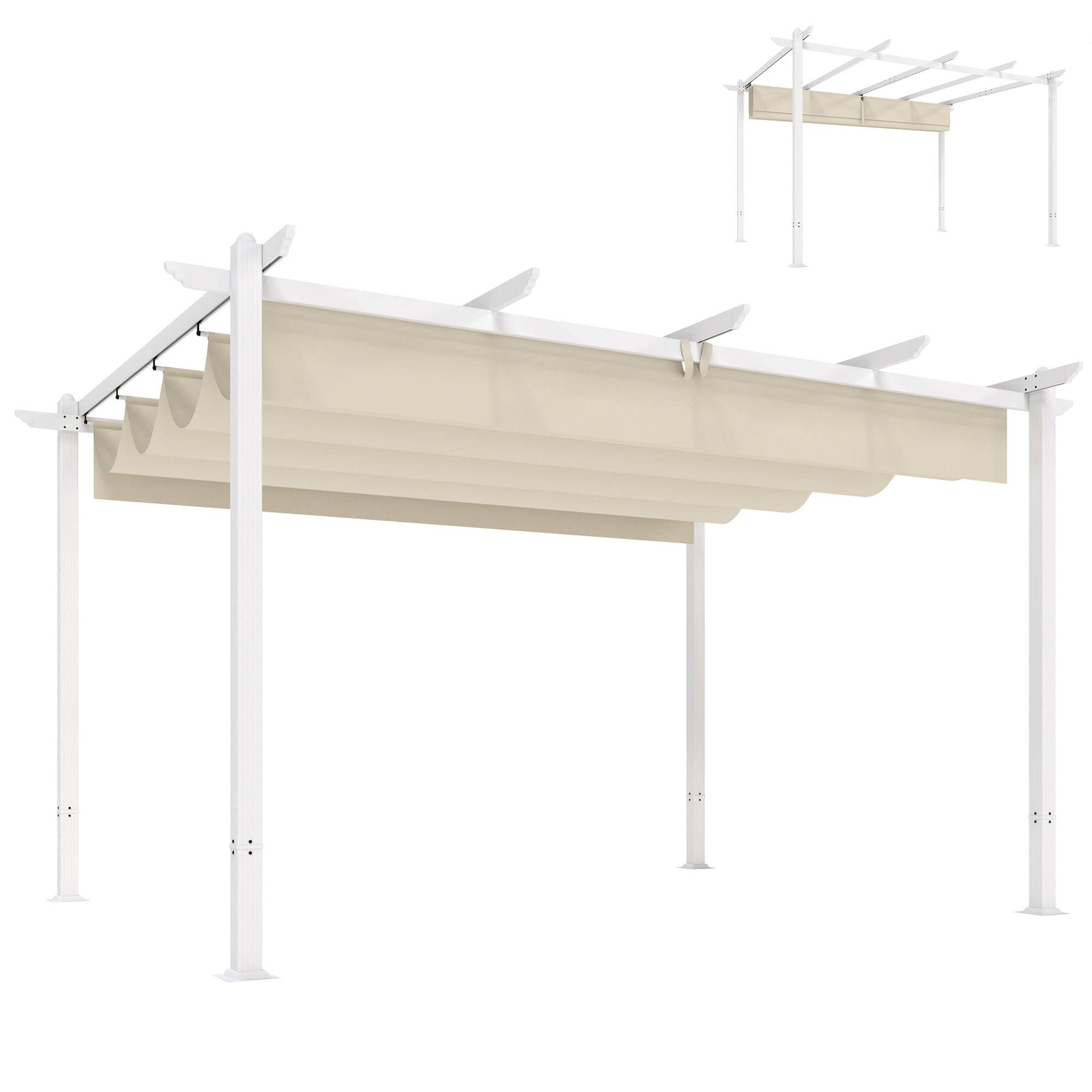 Outsunny - Pergola - tonnelle de Jardin toit rétractable avec toile coulissante magnétique - aluminium - 390x297x227cm - beige - Outsunny - Image 5