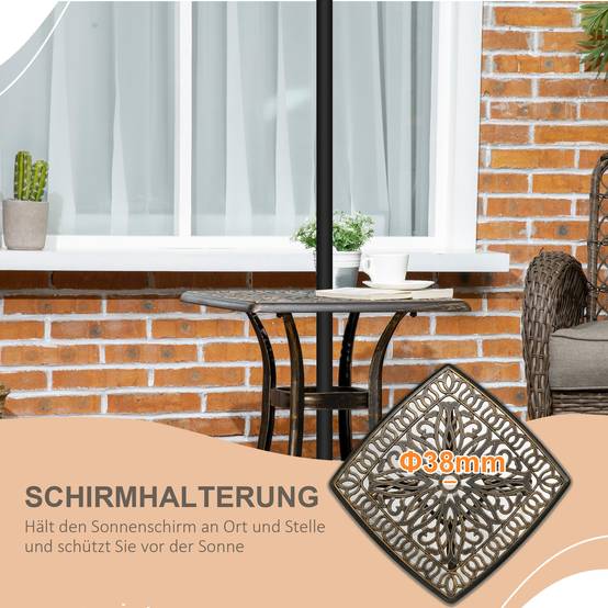 Table d'appoint de jardin aluminium fondu extérieur trou parasol 54x54cm bronze - ComfortXL Outdoor Living - Image 5