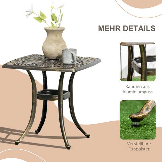 Table d'appoint de jardin aluminium fondu extérieur trou parasol 54x54cm bronze - ComfortXL Outdoor Living - Image 6
